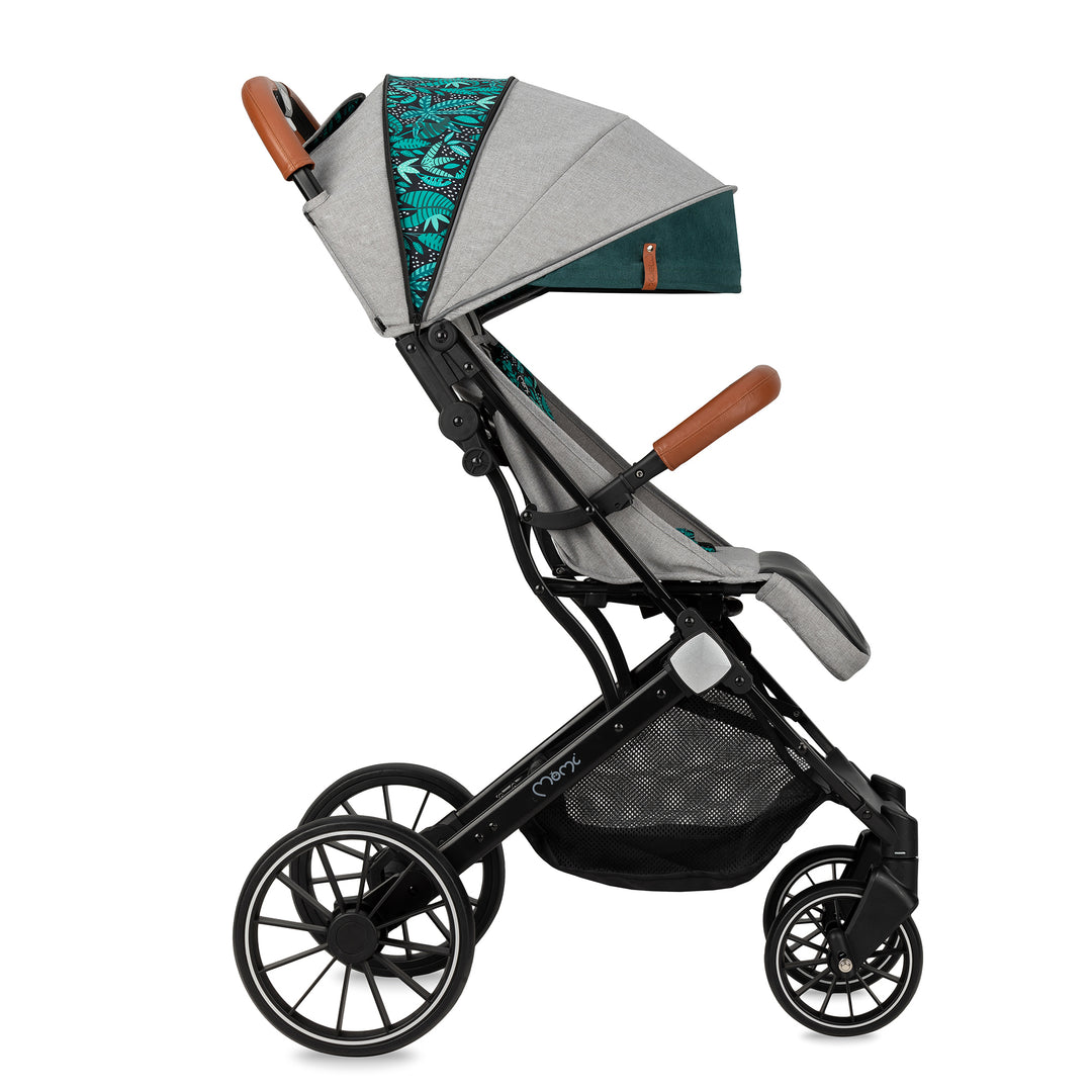 Estelle grey & green patterned stroller on a white background