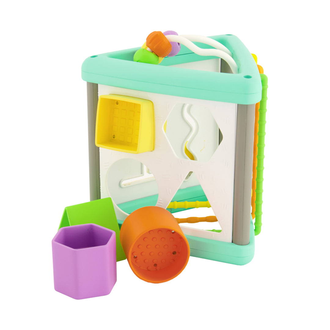 Infantino Activity Triangle Shape Sorter with colorful geometric shaped sorters and textured bendy ropes.
