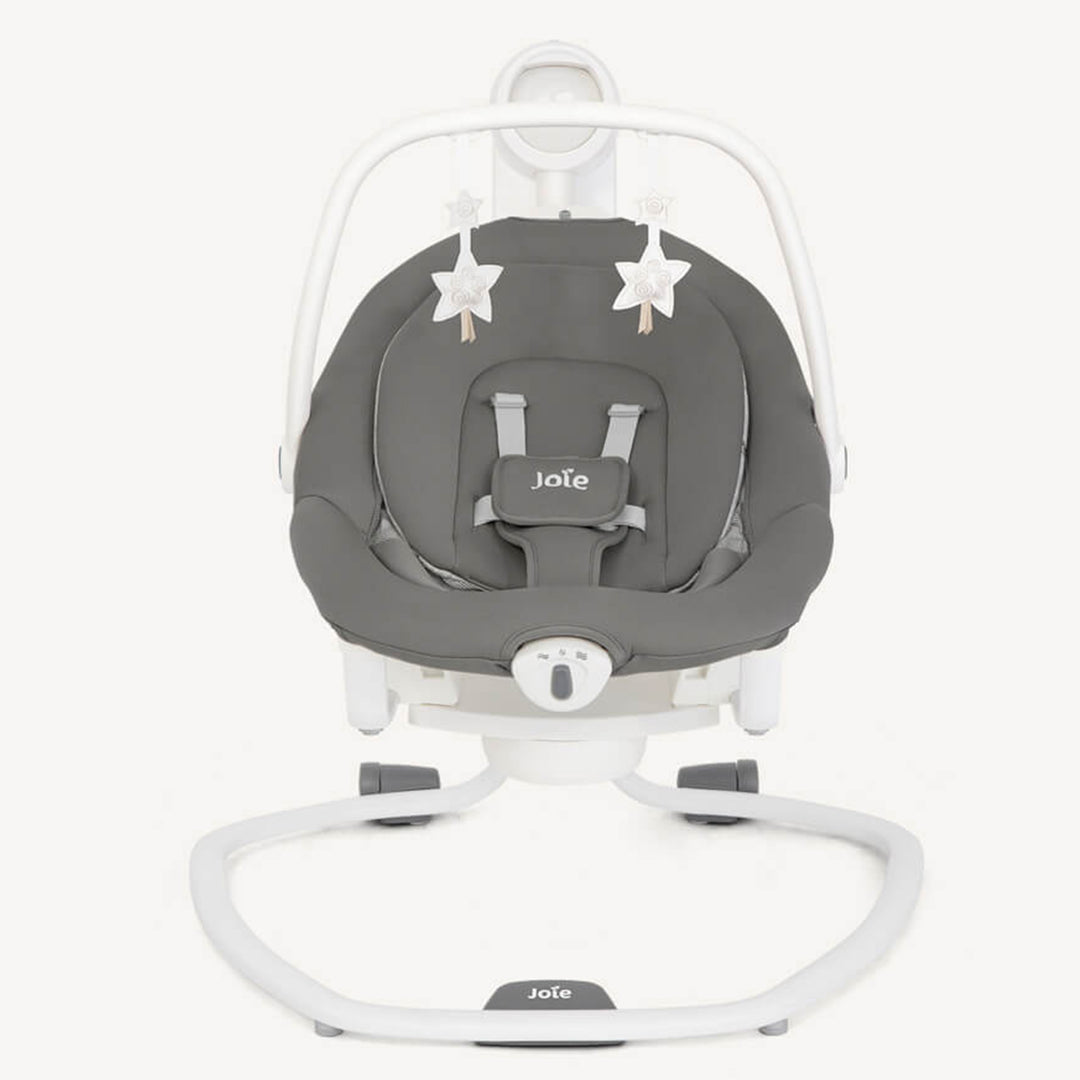 Gray baby swing with white stars on a white background