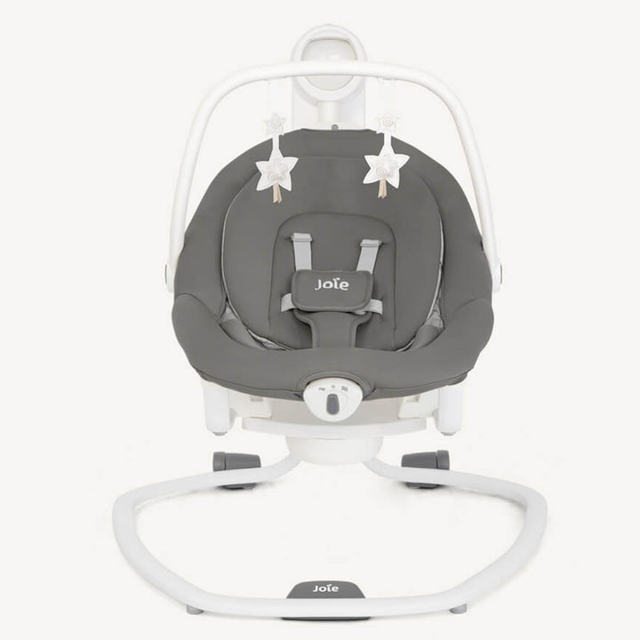 Gray baby swing with white stars on a white background