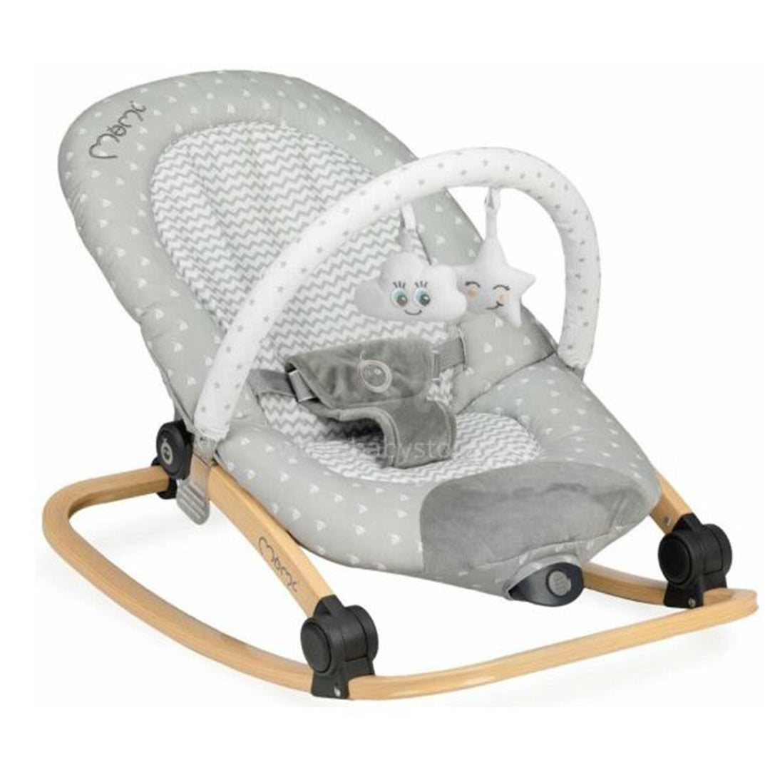 Baby bouncer with gray and white pattern on a white background