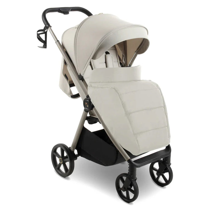 Beige baby stroller on a white background