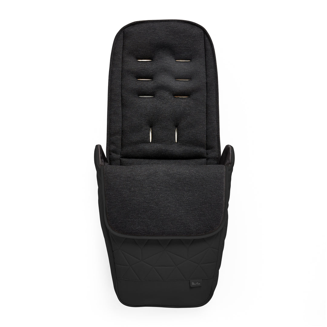 Black Silver Cross Clic 2 Footmuff designed for baby strollers, featuring a super-soft, micro-fleece lining.