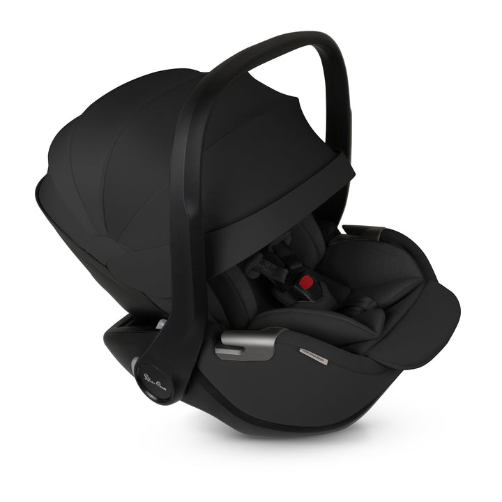 Black Silver Cross Glide Plus 360 i-Size Car Seat for newborns, with a 5-position headrest and bamboo insert, recognized with a 2025 Red Dot award for design excellence.