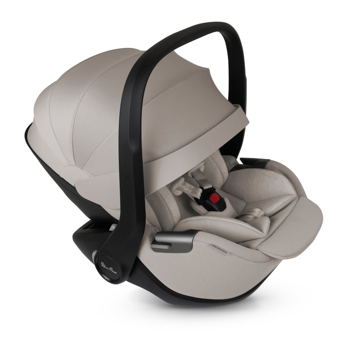 Black Silver Cross Glide Plus 360 i-Size Car Seat for newborns, with a 5-position headrest and bamboo insert, recognized with a 2025 Red Dot award for design excellence.