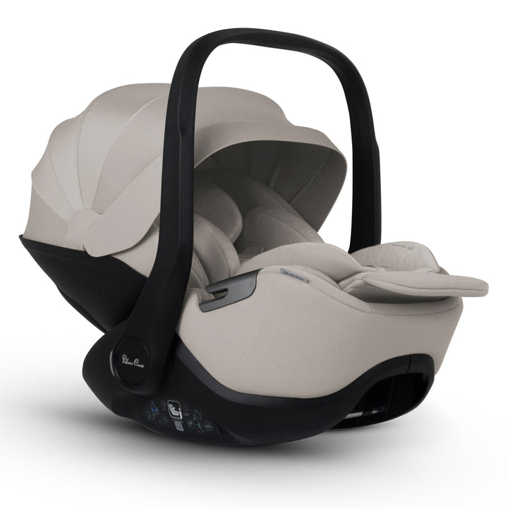A black Silver Cross Plus i-Size Car Seat, a Red Dot award winner for 2025, designed for children from birth up to 19.5 kg, with dual functionality and a unique inner seat recline system.