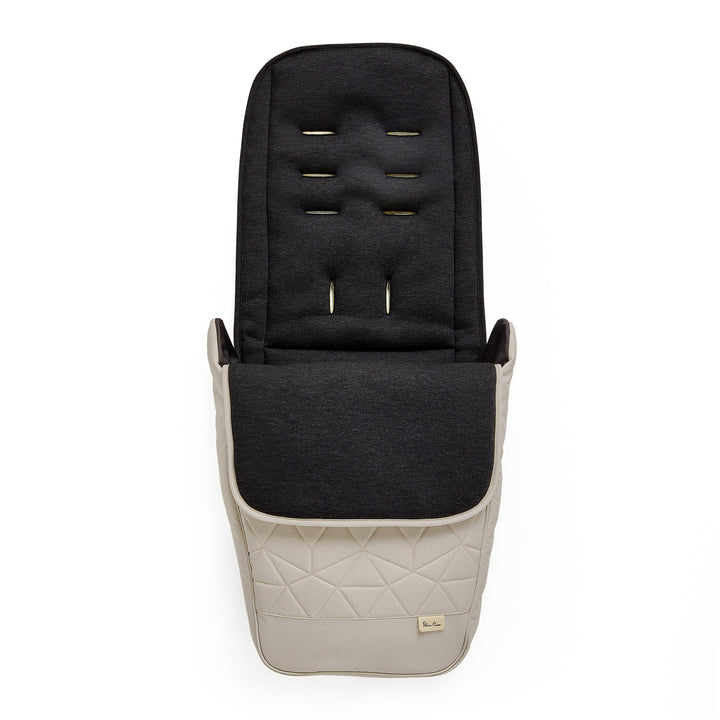 Latte Silver Cross Clic 2 Footmuff designed for baby strollers, featuring a super-soft, micro-fleece lining.