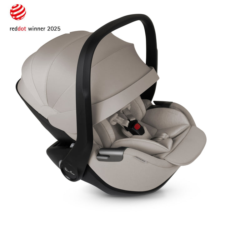 A Silver Cross Approach Plus i-Size Car Seat, a Red Dot award winner for 2025, designed for children from birth up to 19.5 kg, with dual functionality and a unique inner seat recline system.