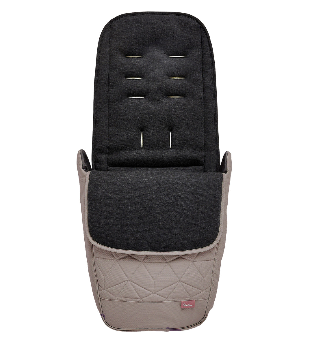 A black Silver Cross Clic footmuff, featuring a quilted design and magnetic fastenings.