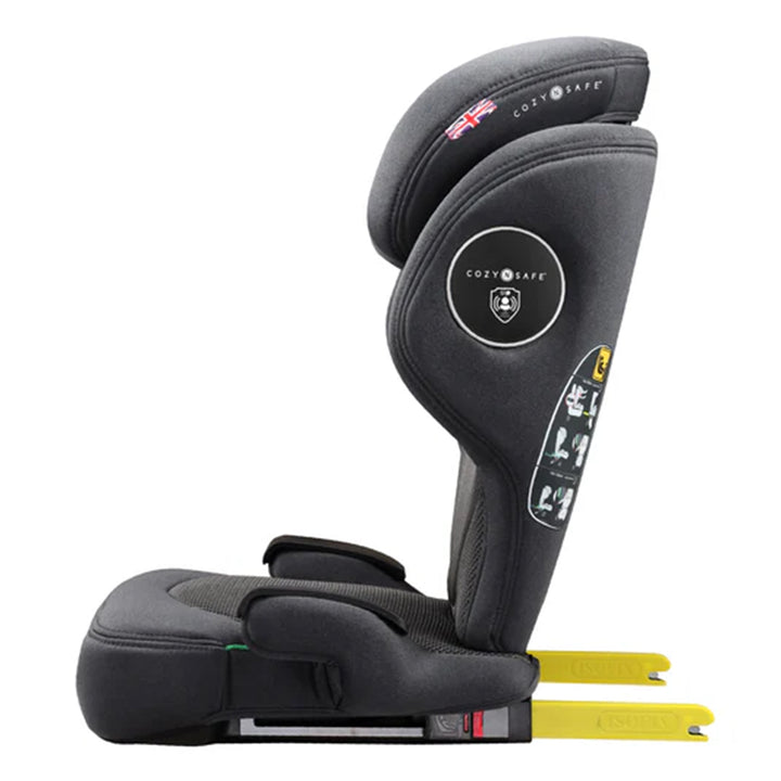 Black car seat with COZY&SAFE branding on a white background