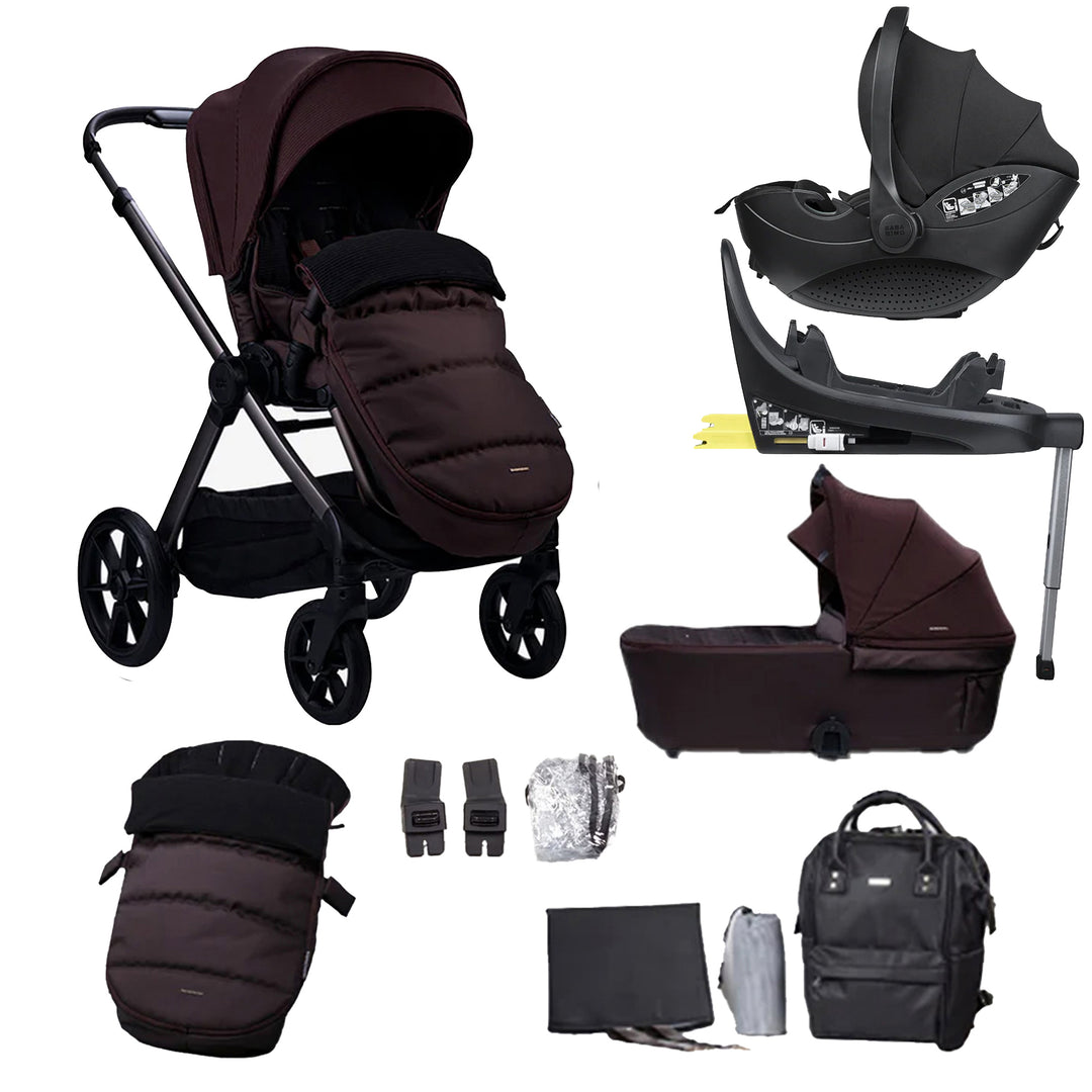 Collection of baby stroller and car seat accessories on a white background