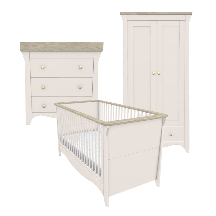 CuddleCo Clara 3 Piece Set with Cot Bed, Drawer Unit & Wardrobe