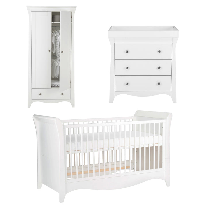 CuddleCo Clara 3 Piece Set with Cot Bed, Drawer Unit & Wardrobe