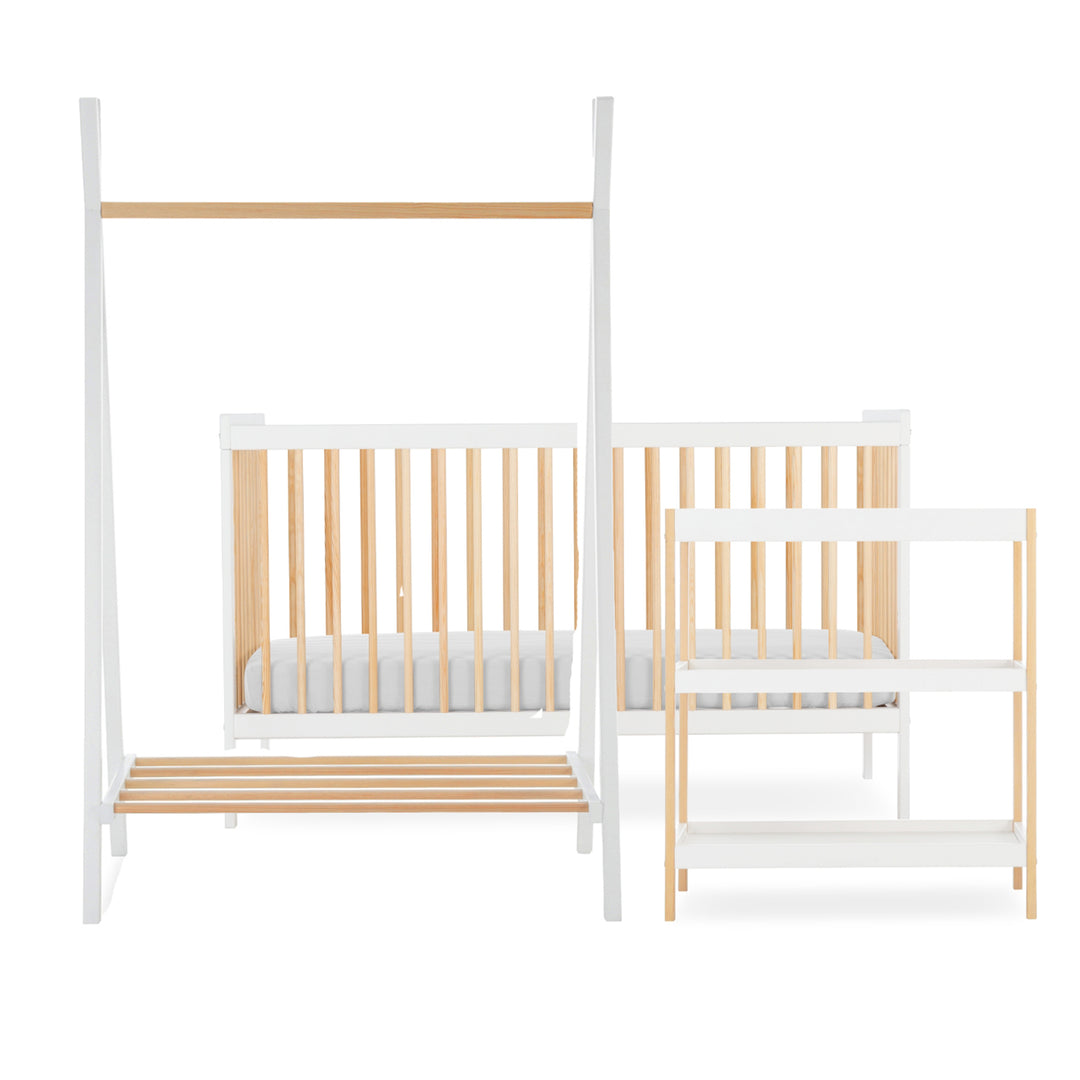 CuddleCo Nola 3 Piece Set with Cot Bed, Open Changer & Clothes Hanger