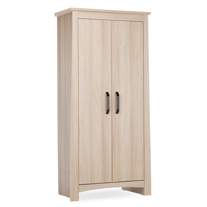 Wooden wardrobe with two doors on a white background