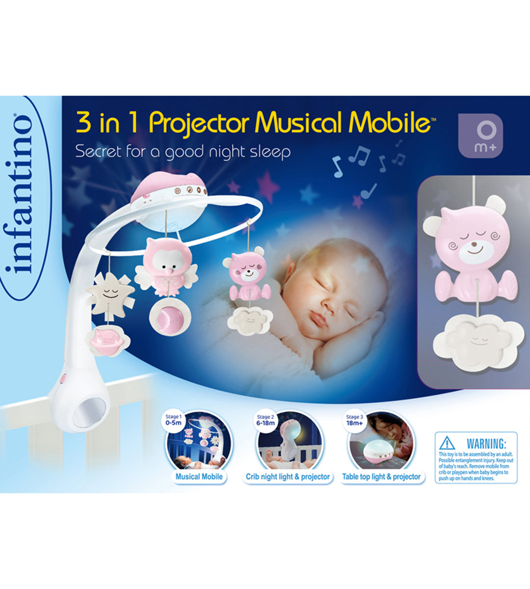 Infantino 3 in 1 Projector Musical Mobile - Pink