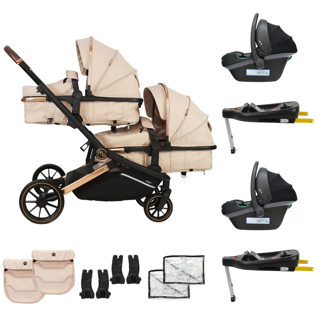 My Babiie Tandem Stroller with Two Car Seats & Bases - MB33