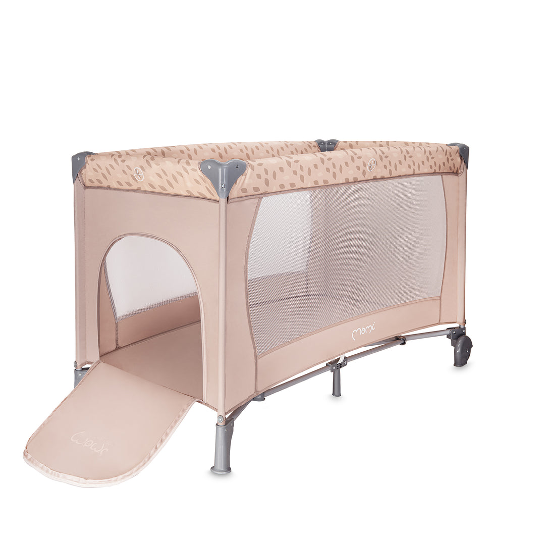 Beige children's playpen with slide on a white background