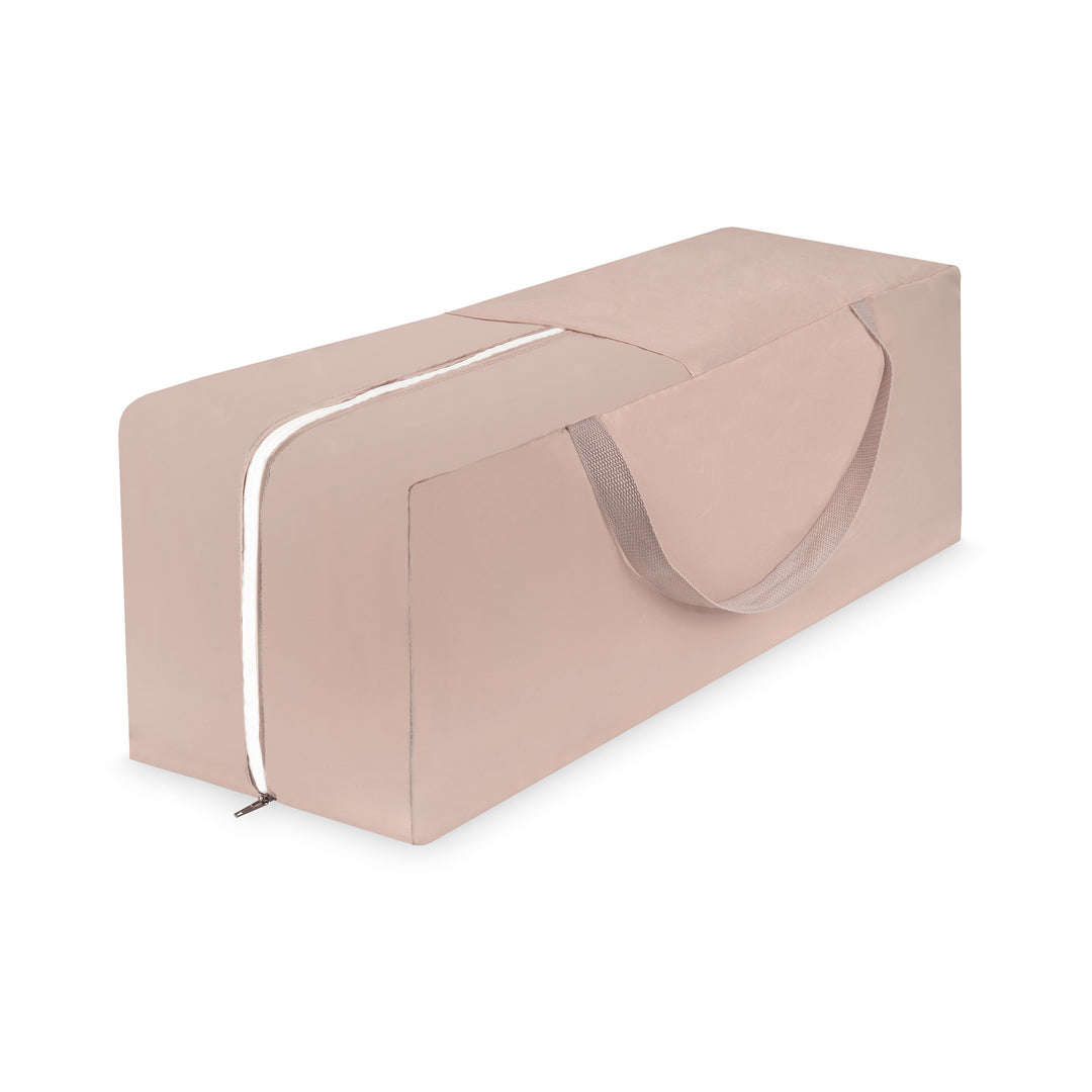 Beige storage bag with a handle on a white background