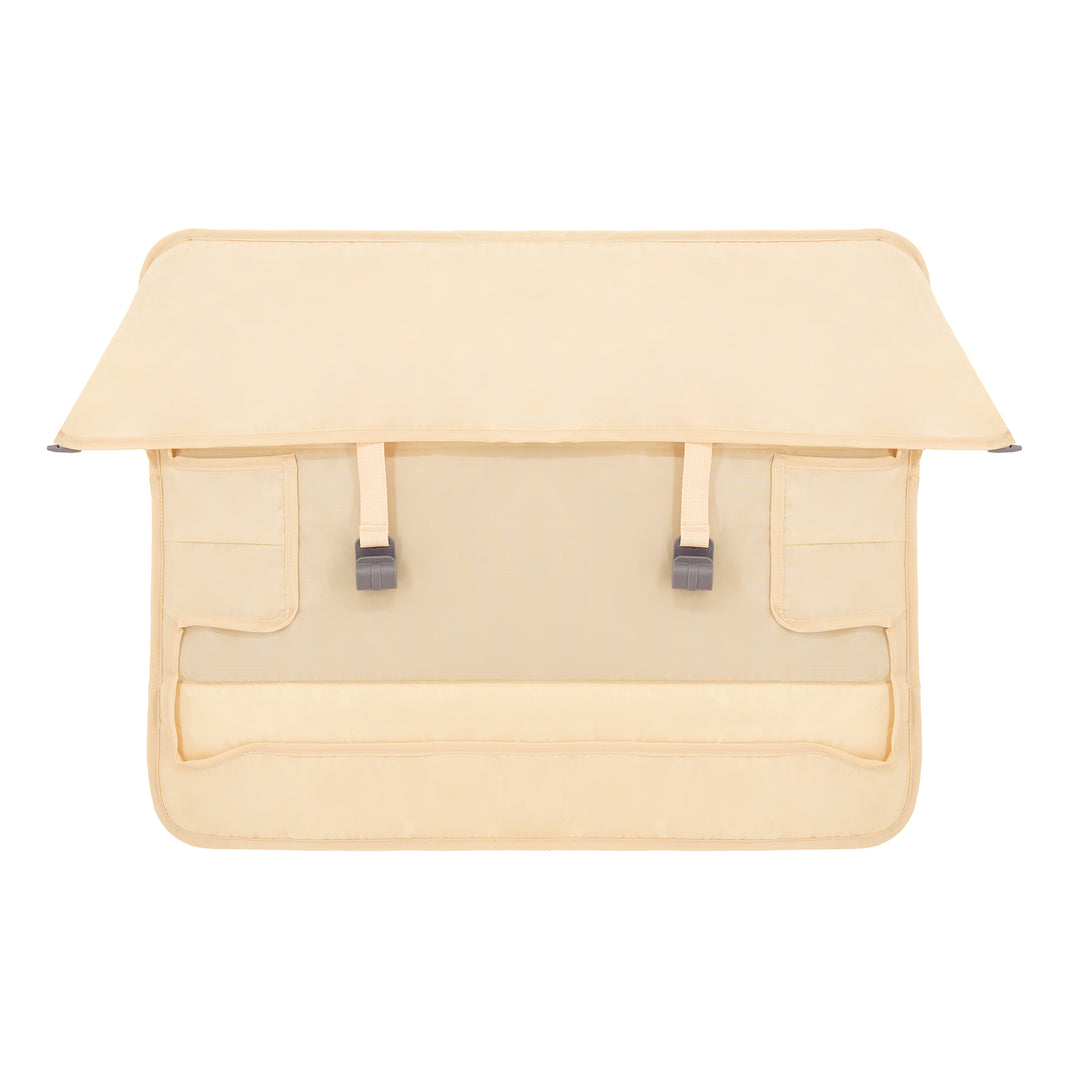 Beige bag with flap closure on a white background