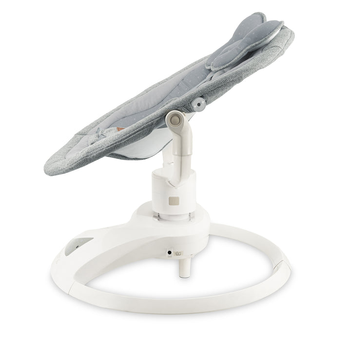 Baby swing with gray cushioned seat on a white background