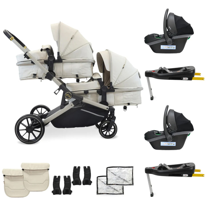 My Babiie Tandem Stroller with Two Car Seats & Bases - MB33