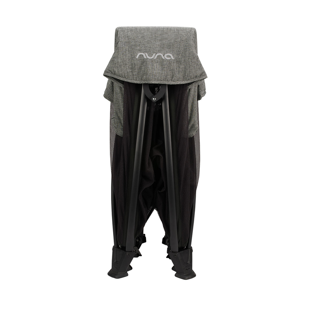 Gray and black baby carrier with 'nuna' branding on a white background
