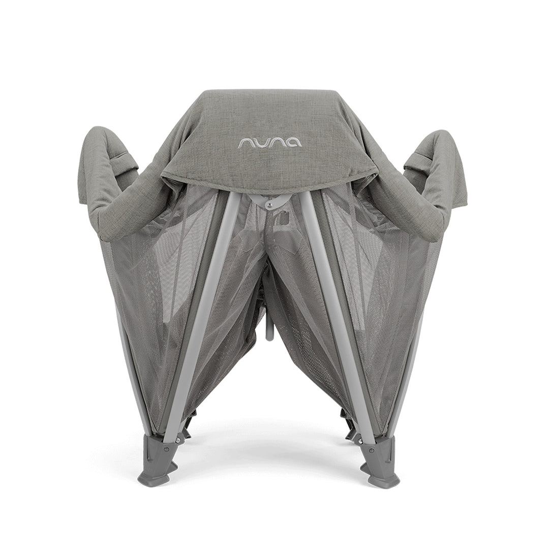 Gray baby canopy with Nuna logo on a white background