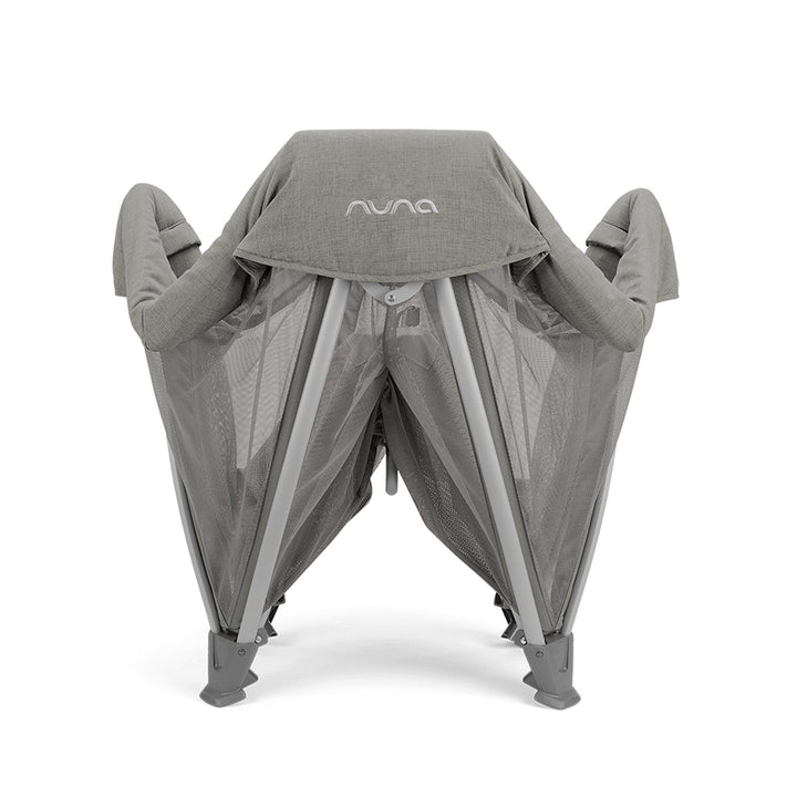 Gray baby canopy with Nuna logo on a white background