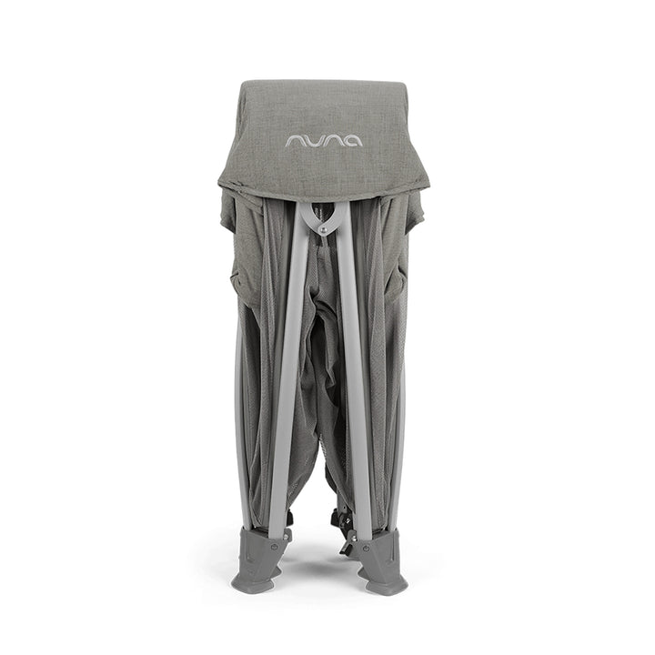 Gray high chair with Nuna logo on a white background