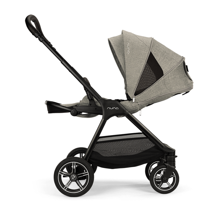 Nuna stroller with a gray canopy on a white background