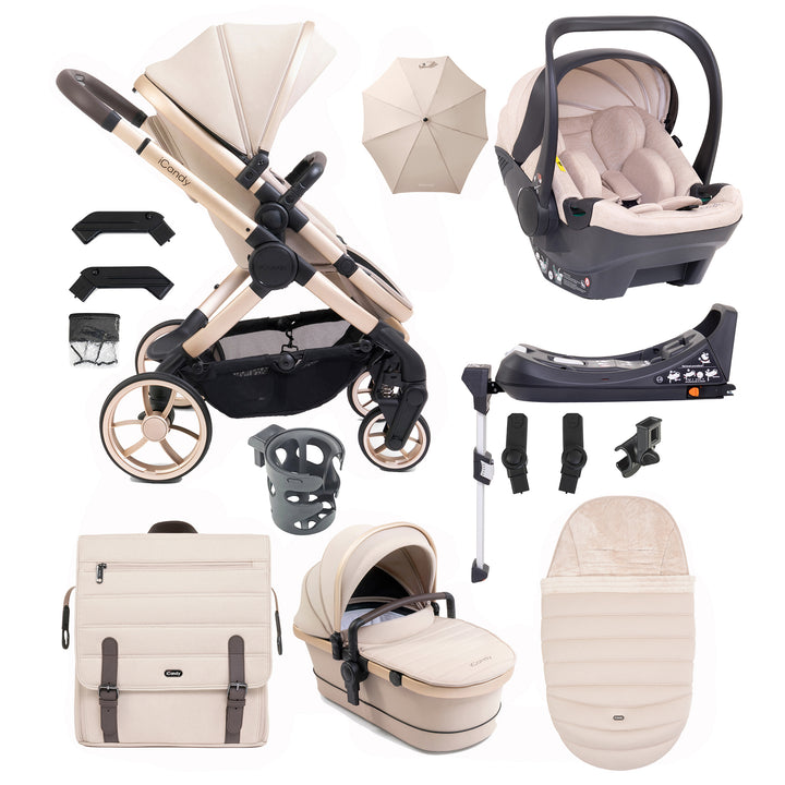 Collection of baby stroller and car seat products on a white background