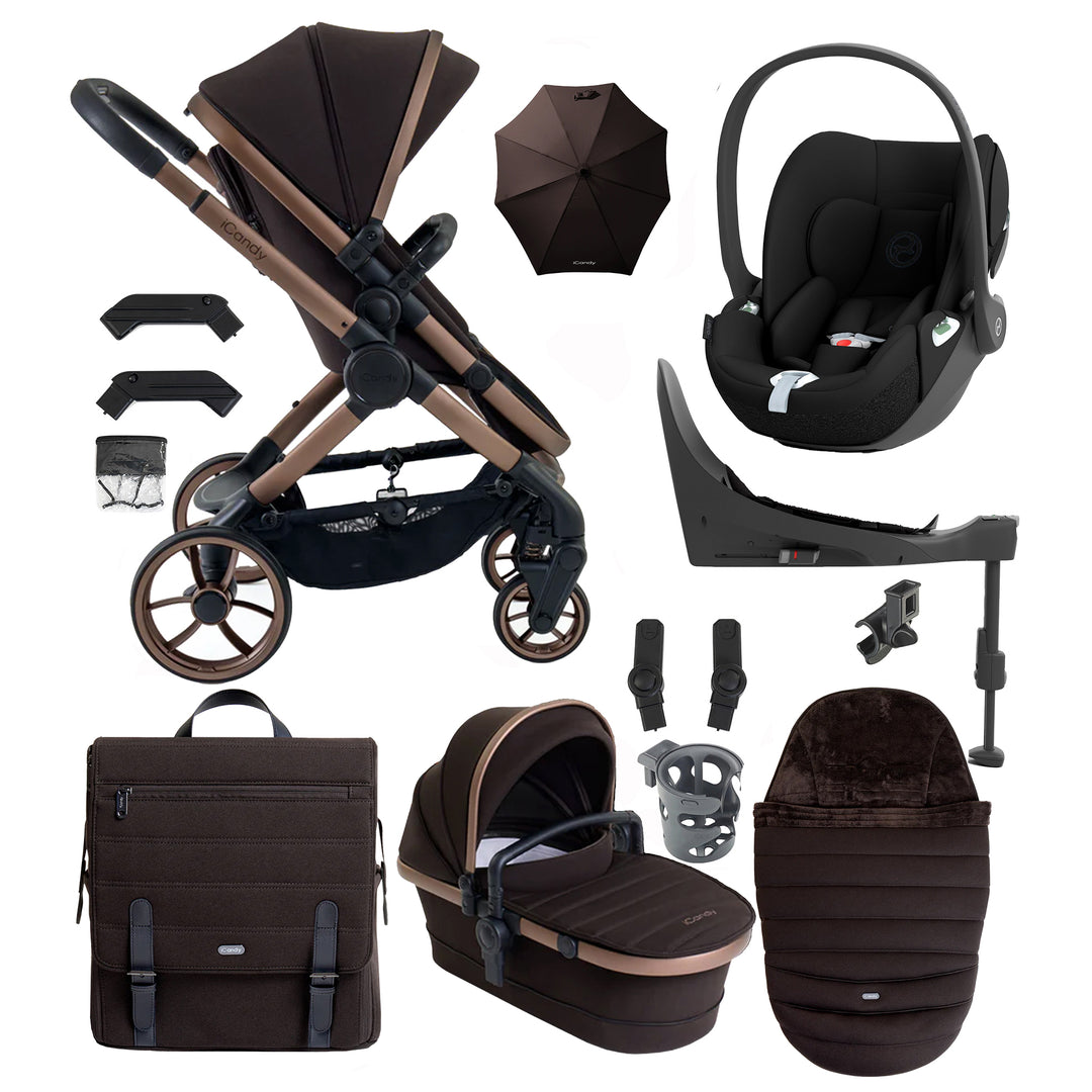 Collection of baby stroller and car seat accessories on a white background