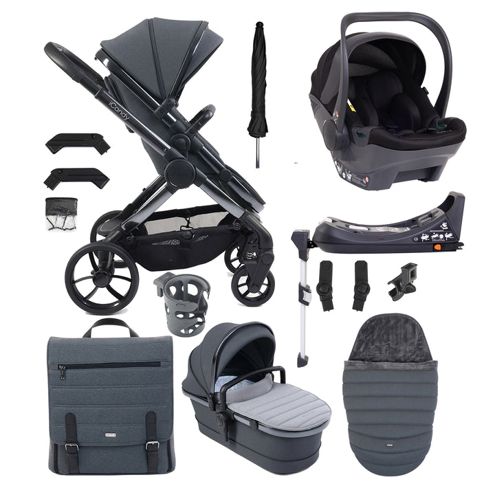 Collection of baby stroller and car seat accessories on a white background