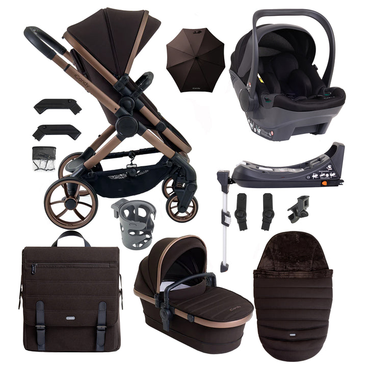 Collection of baby stroller and car seat accessories on a white background