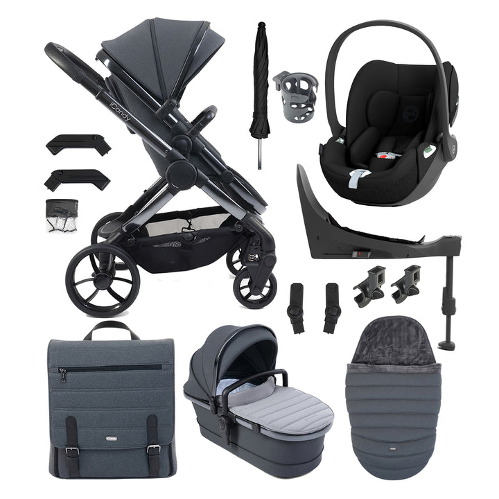 Collection of baby stroller and car seat accessories on a white background