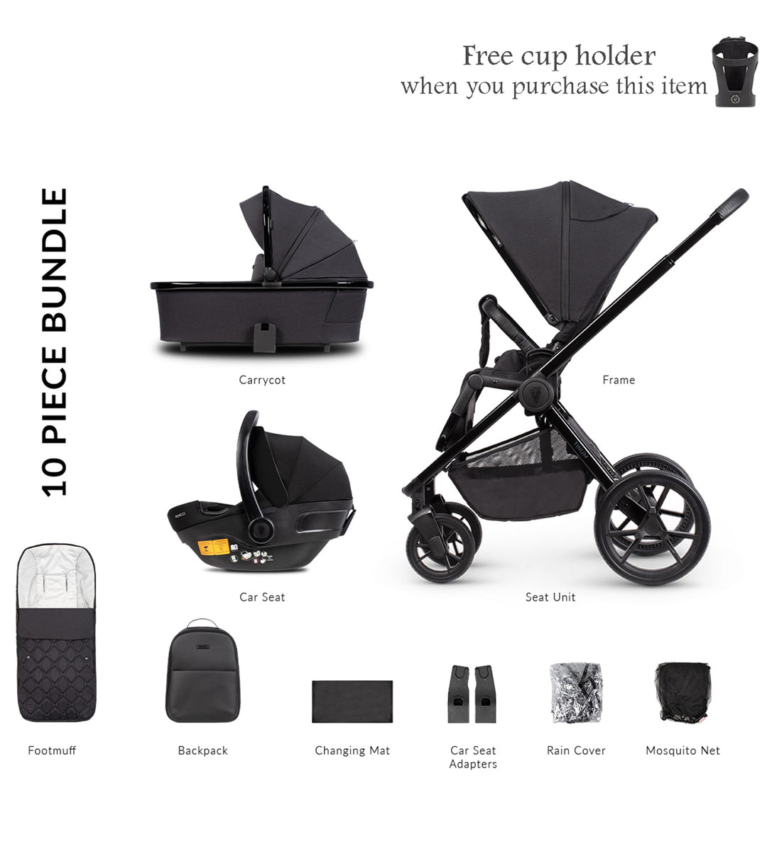 Venicci  Edge SE 3 in 1 Pushchair with Engo Car Seat - Raven