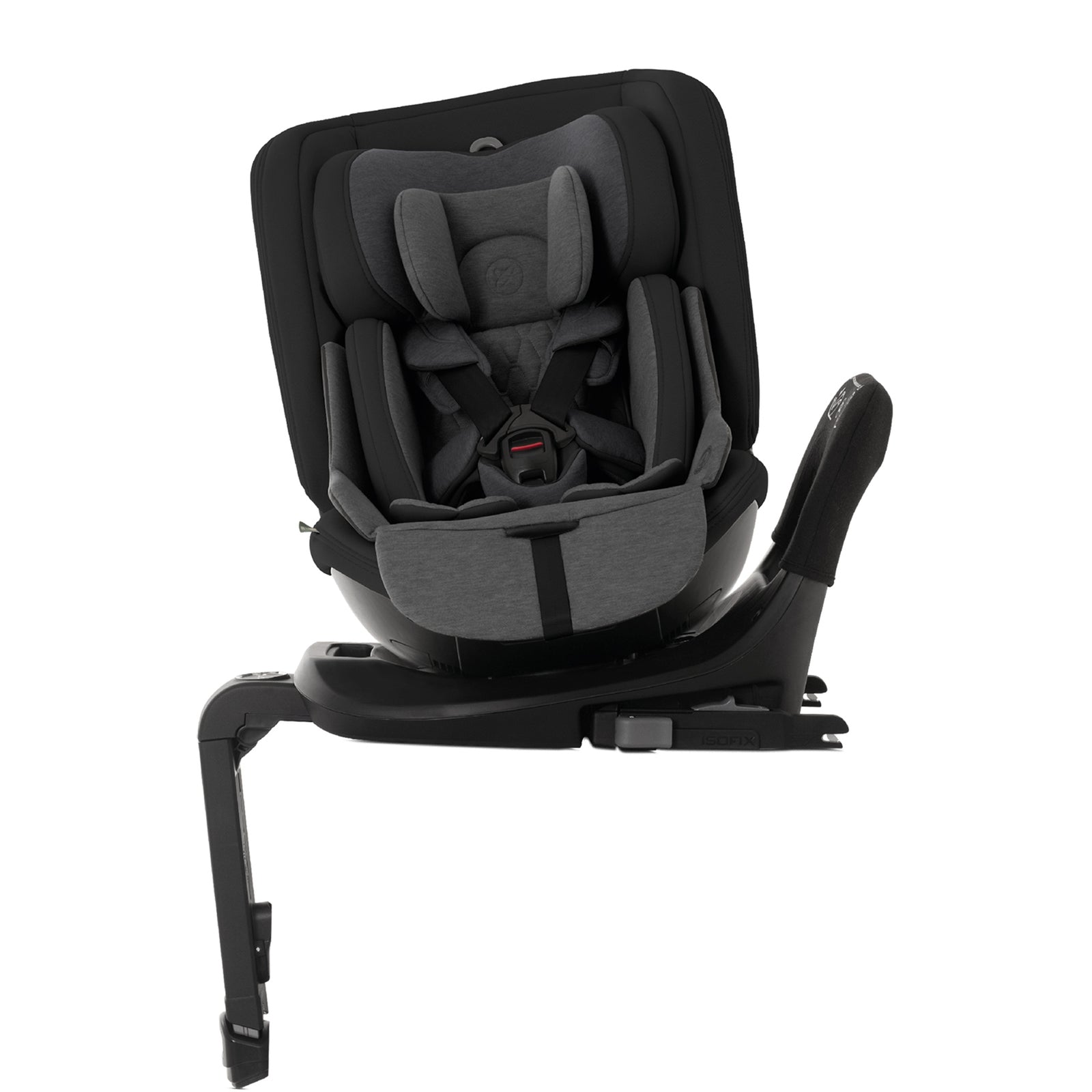 A black Silver Cross Motion 2 all-stage 360-degree rotating car seat for children.