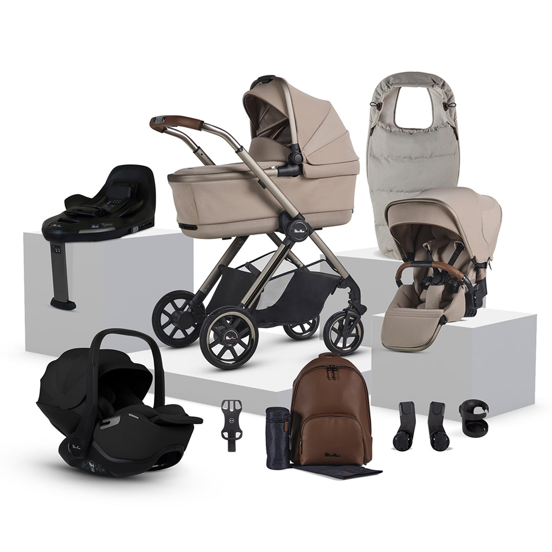 Collection of baby stroller and car seat products on a white background