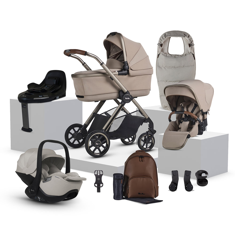 Collection of baby stroller and car seat products on a white background