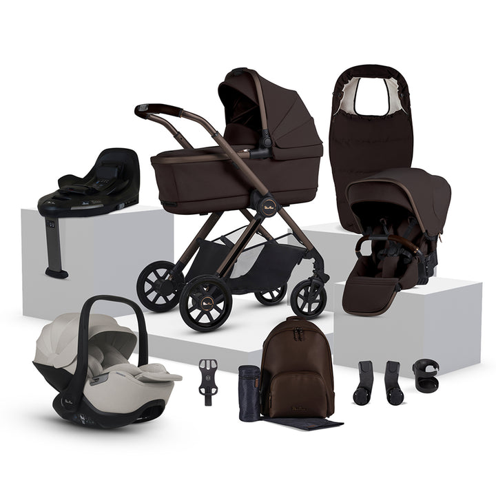 Collection of baby stroller and car seat products on a white background