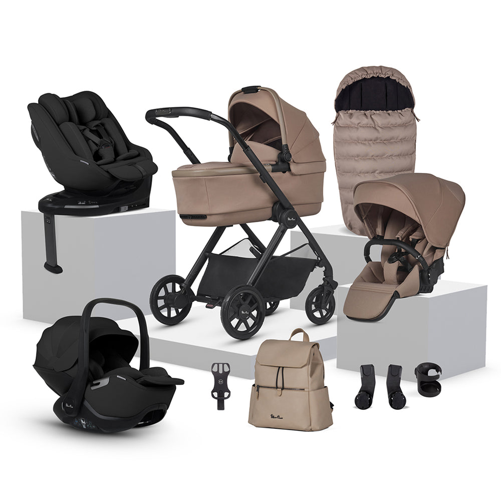 Collection of baby stroller and car seat products on a white background