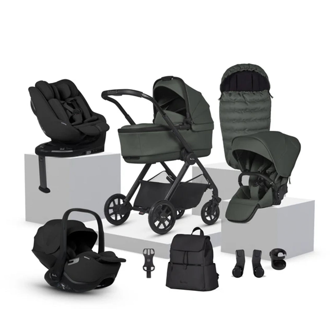 Collection of baby stroller and car seat products on a white background