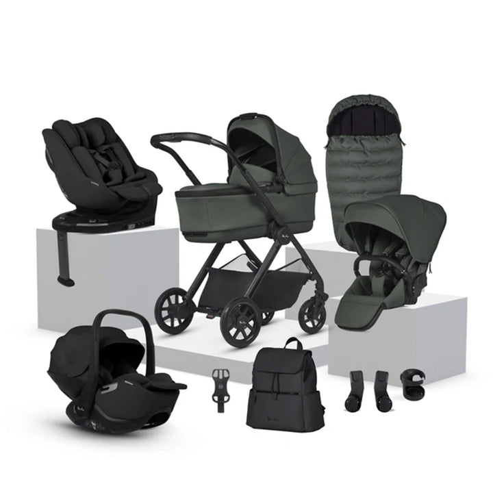 Collection of baby stroller and car seat products on a white background