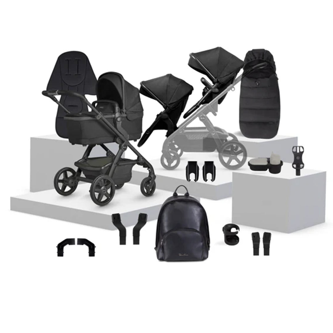 Black stroller set with accessories on a white background