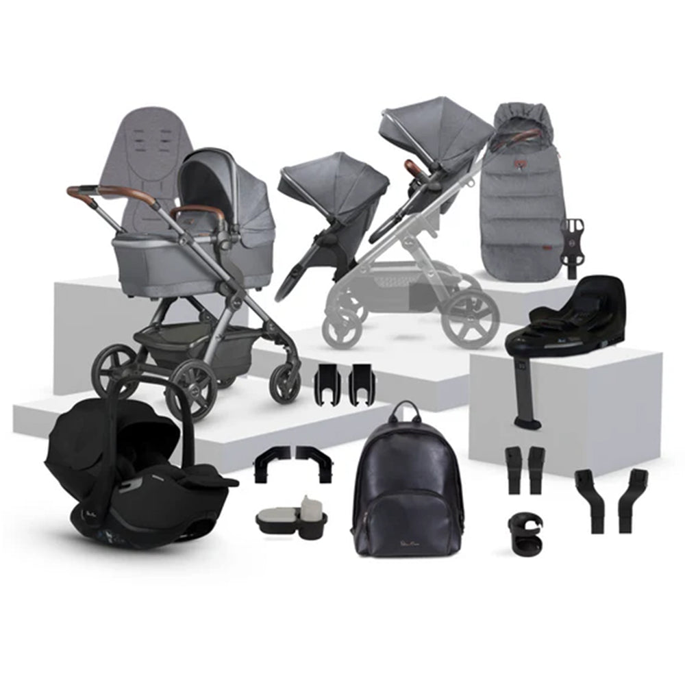 Collection of baby stroller and car seat accessories on a white background