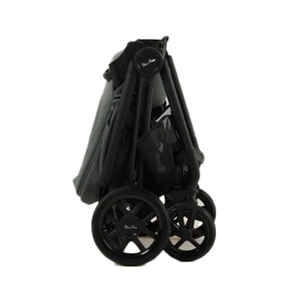 Black golf bag with wheels on a white background