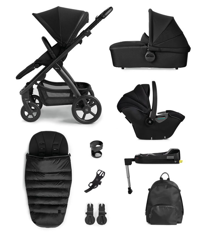 Silver Cross Tide and Accessories Bundle with Dream Car Seat and Base - Black Chassis