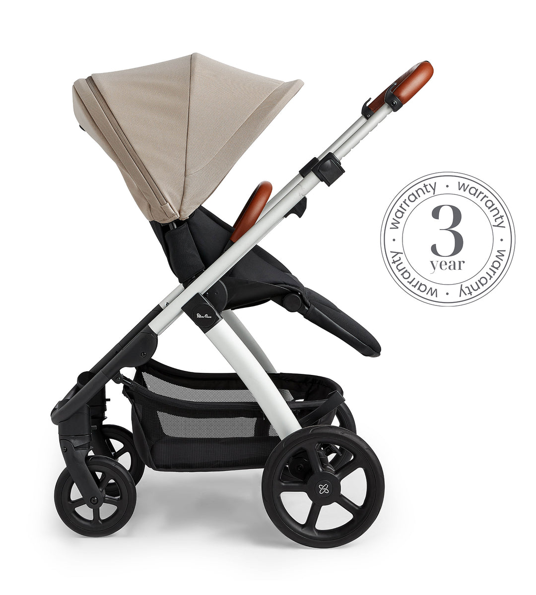 Silver Cross Tide 3 in 1 Pram - Stone - Silver Chassis