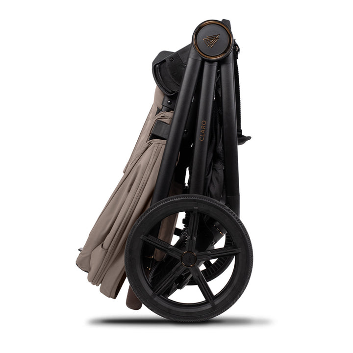 Foldable stroller with a single wheel on a white background